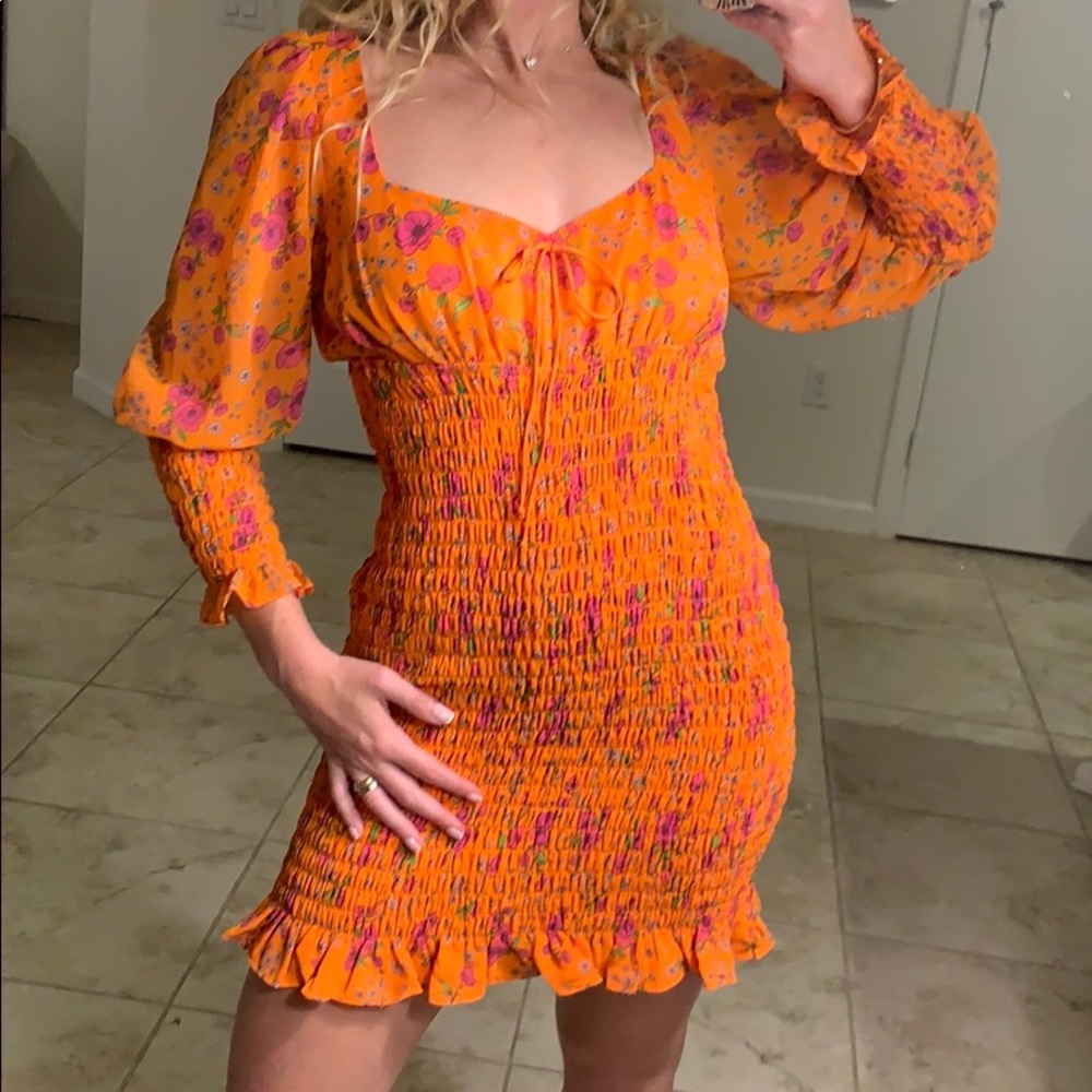 NWOT Love & Lemons Peony Mini Dress in Tangerine